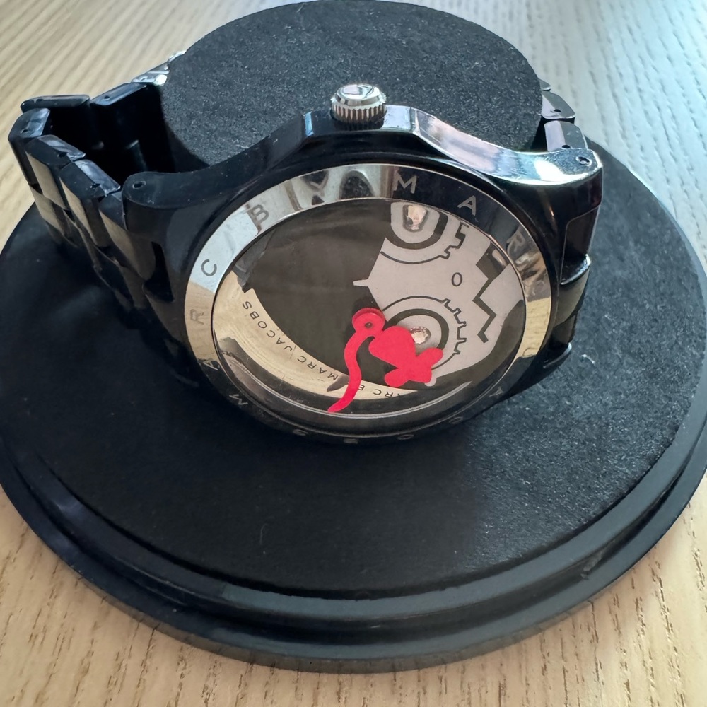 Marc Jacobs Black and Silver Watch with Red Accent